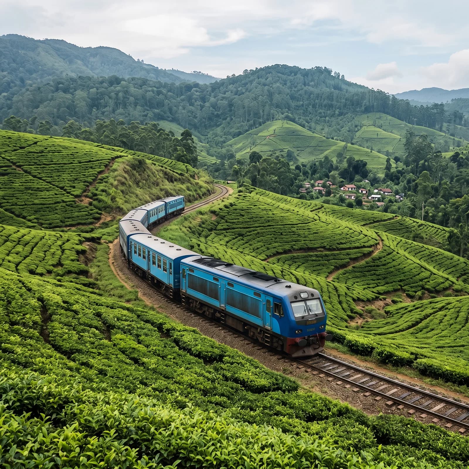 Hill-country railway through misty mountains